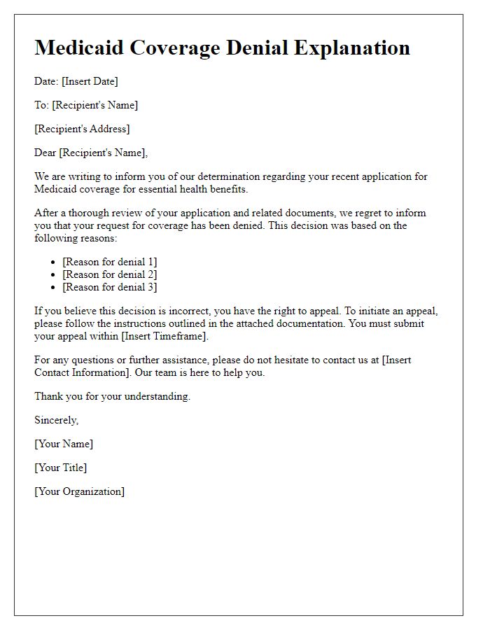 Letter template of Medicaid coverage denial explanation for essential health benefits.