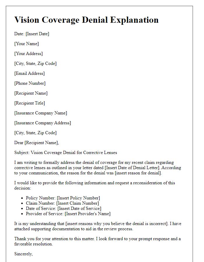 Letter template of vision coverage denial explanation for corrective lenses.