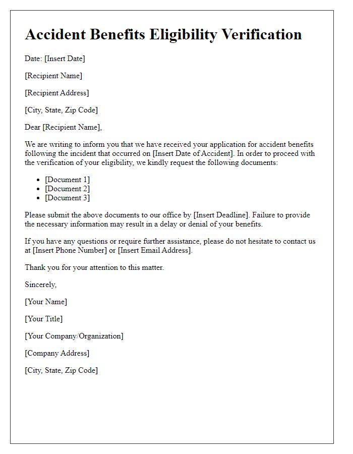 Letter template of accident benefits eligibility verification