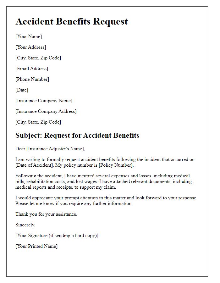 Letter template of accident benefits request