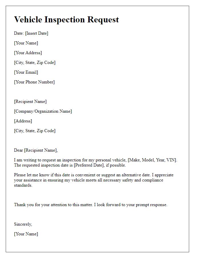 Letter template of personal vehicle inspection request