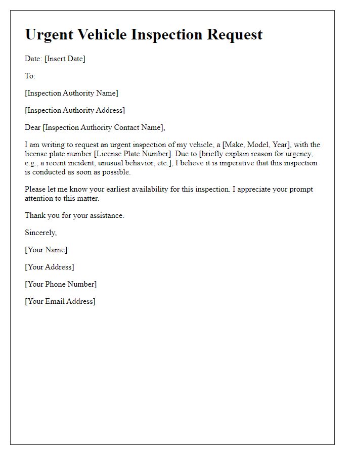 Letter template of urgent vehicle inspection request