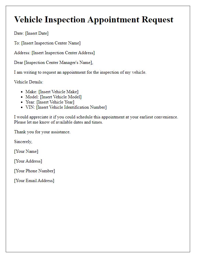 Letter template of vehicle inspection appointment request