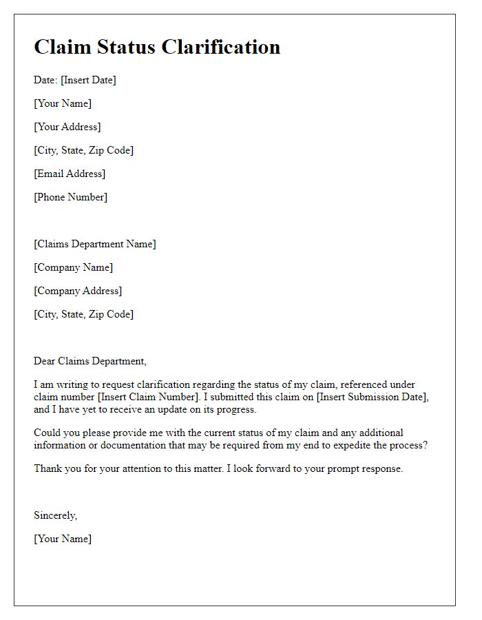 Letter template of claim status clarification