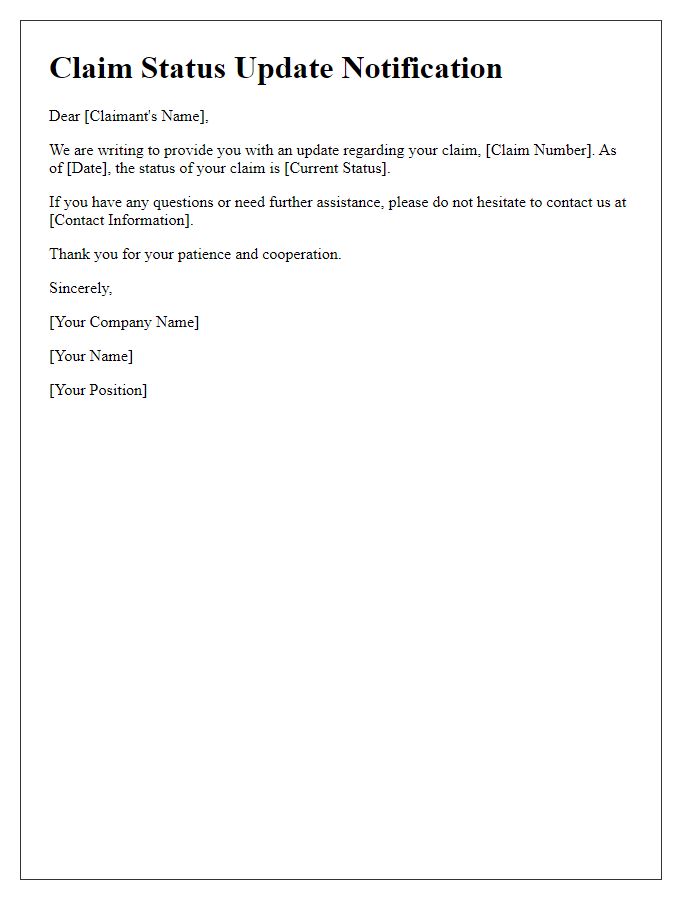Letter template of claim status update notification