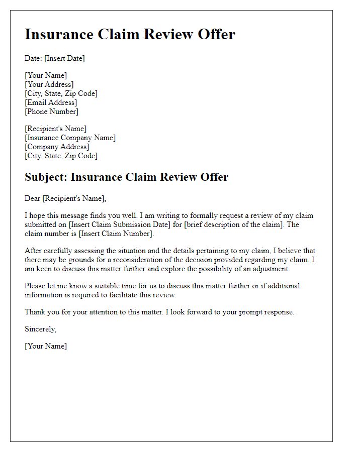 Letter template of insurance claim review offer.