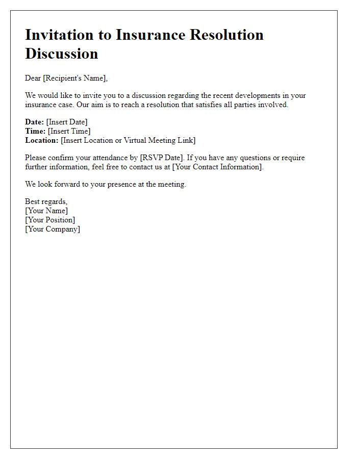 Letter template of insurance resolution discussion invitation.