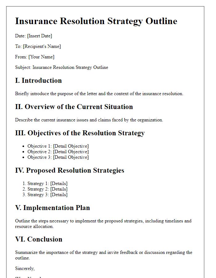 Letter template of insurance resolution strategy outline.