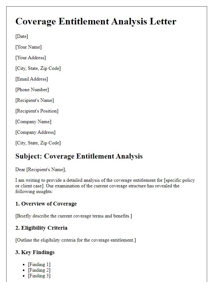 Letter template of coverage entitlement analysis