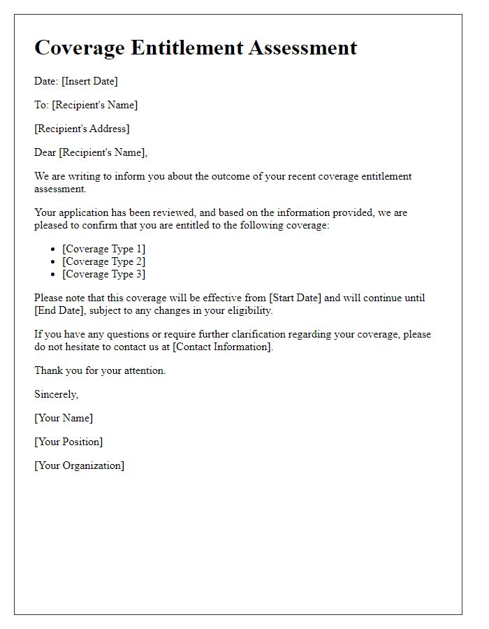 Letter template of coverage entitlement assessment