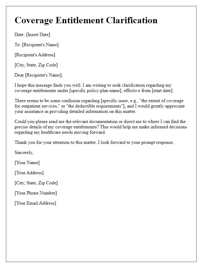 Letter template of coverage entitlement clarification