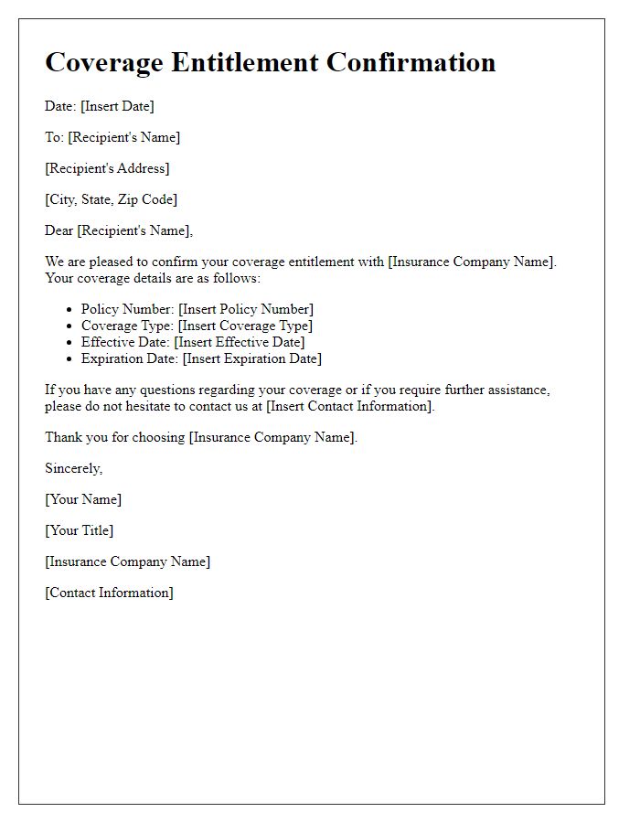 Letter template of coverage entitlement confirmation