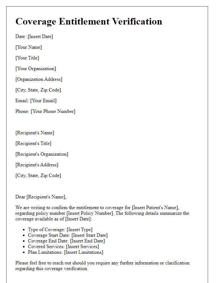 Letter template of coverage entitlement verification