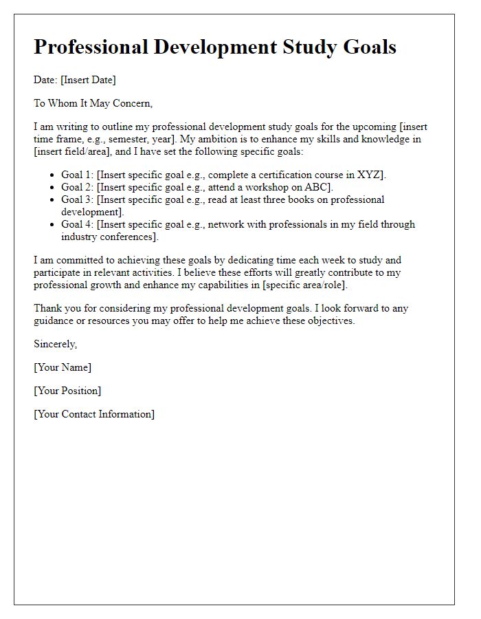 Letter template of professional development study goals.