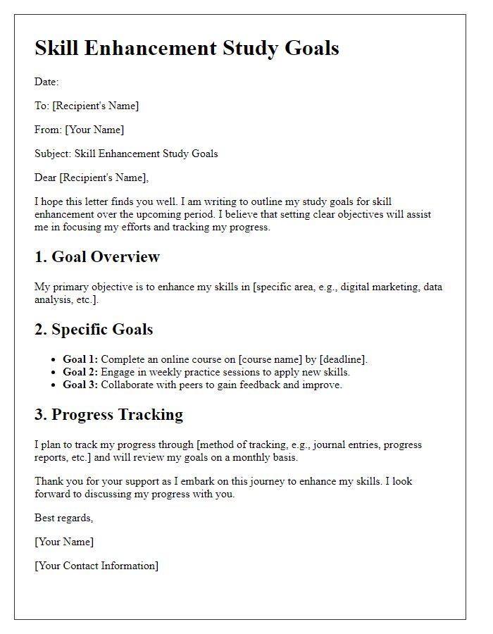 Letter template of skill enhancement study goals.