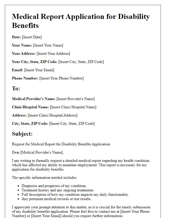 Letter template of medical report application for disability benefits