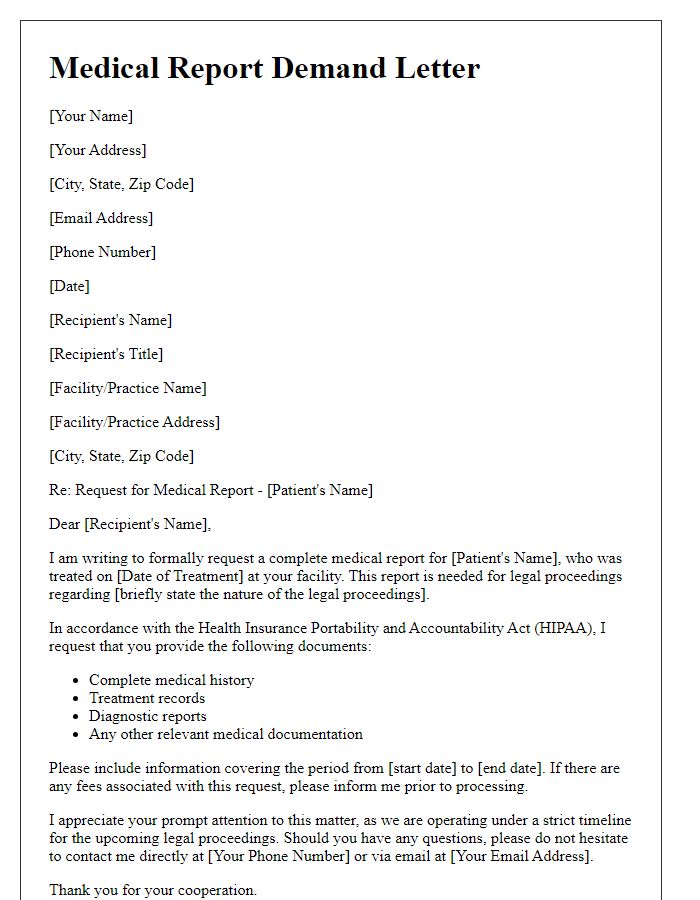 Letter template of medical report demand for legal proceedings