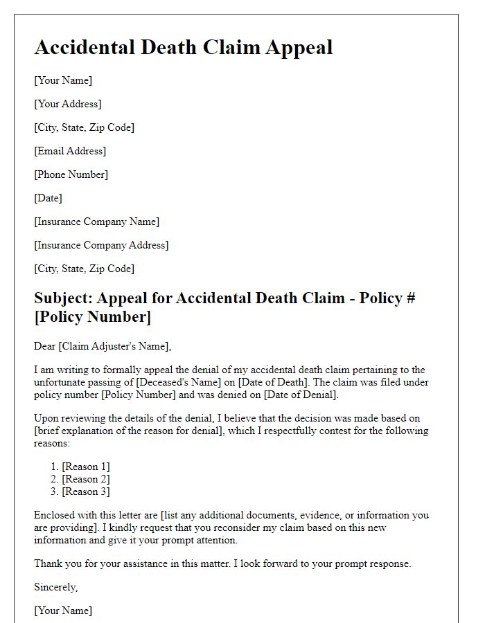 Letter template of accidental death claim appeal