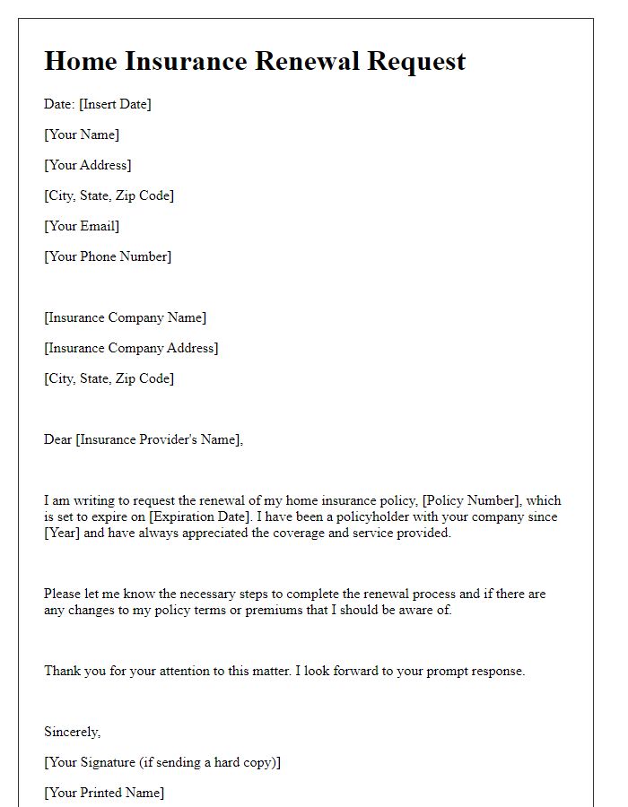 Letter template of home insurance renewal request