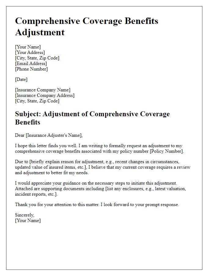 Letter template of comprehensive coverage benefits adjustment