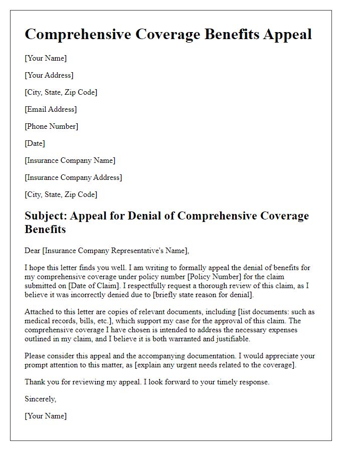 Letter template of comprehensive coverage benefits appeal