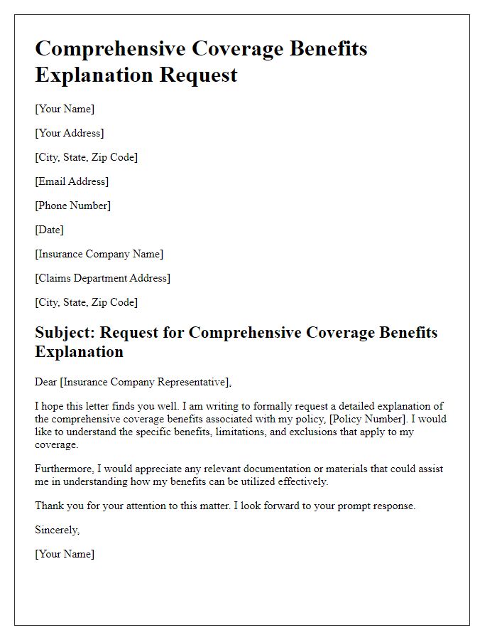 Letter template of comprehensive coverage benefits explanation request