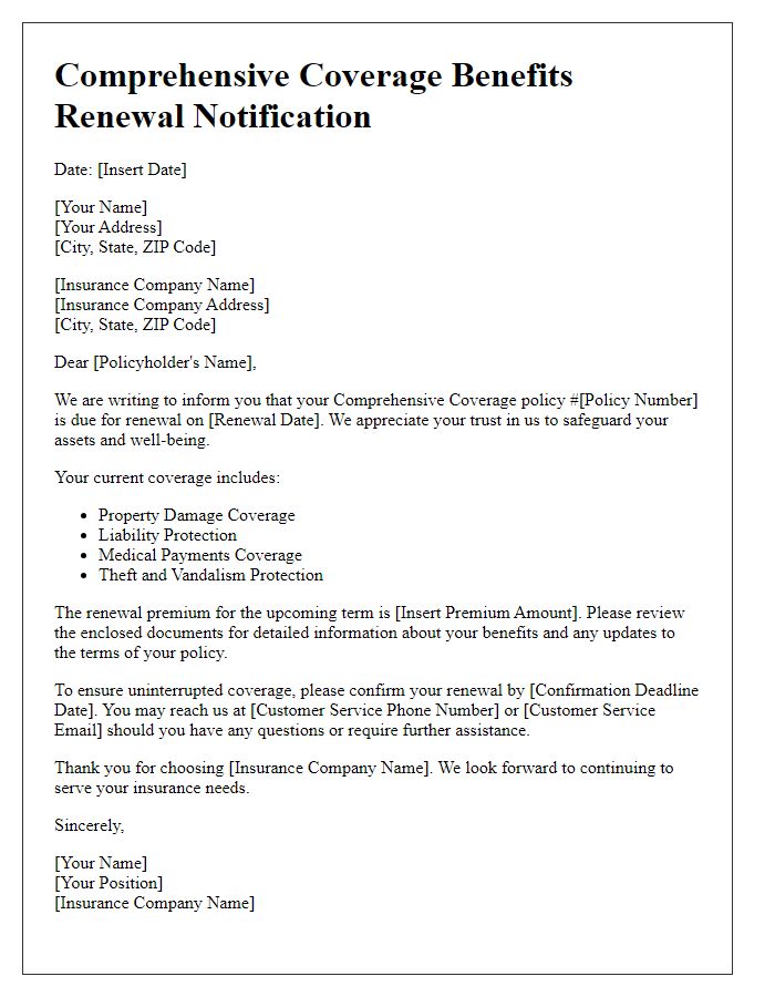 Letter template of comprehensive coverage benefits renewal