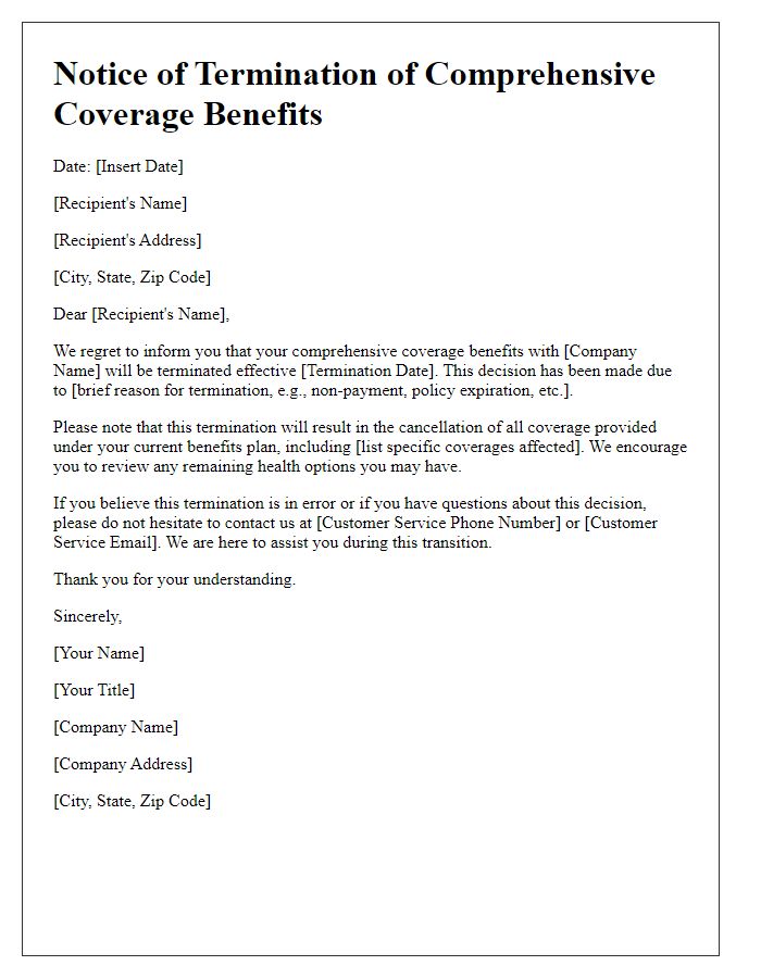 Letter template of comprehensive coverage benefits termination