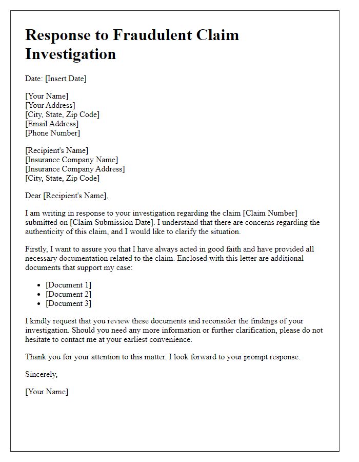 Letter template of response to fraudulent claim investigation