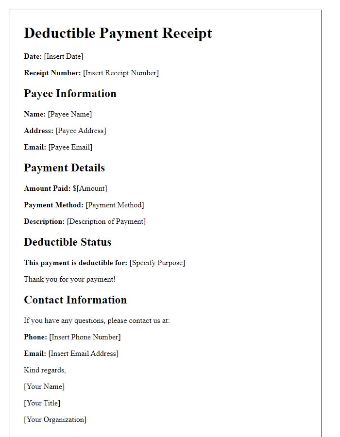 Letter template of deductible payment receipt