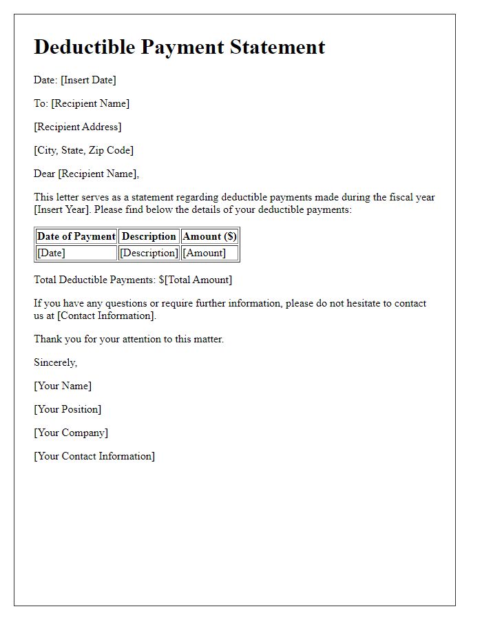 Letter template of deductible payment statement