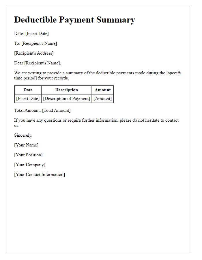 Letter template of deductible payment summary