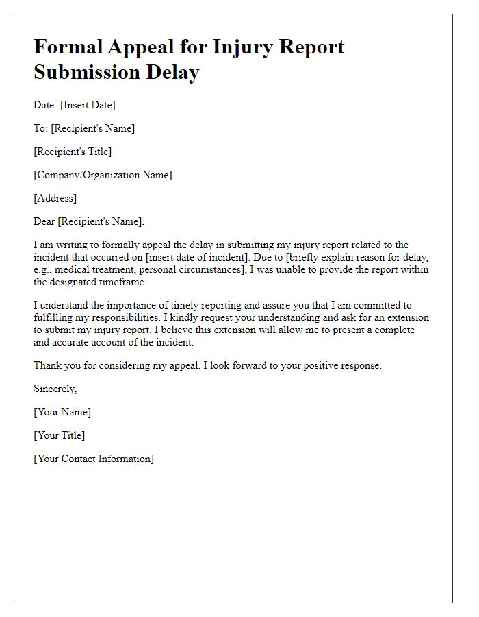 Letter template of formal appeal for injury report submission delay