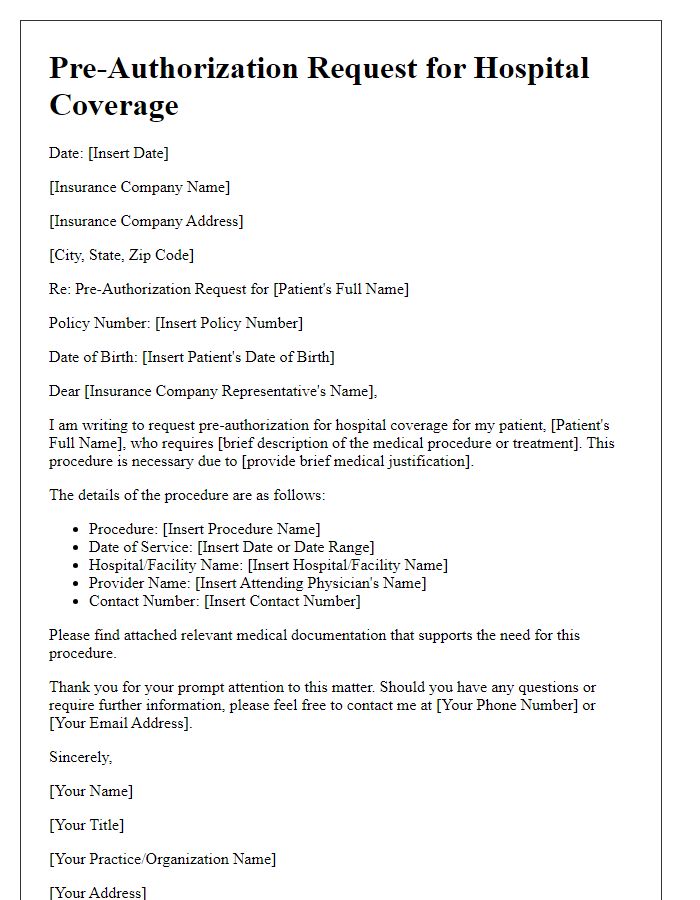 Letter template of pre-authorization for hospital coverage.