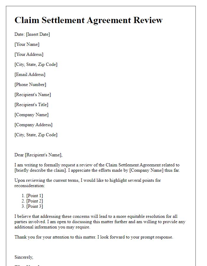 Letter template of claim settlement agreement review