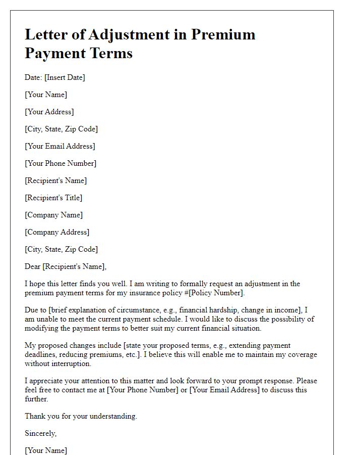 Letter template of adjustment in premium payment terms