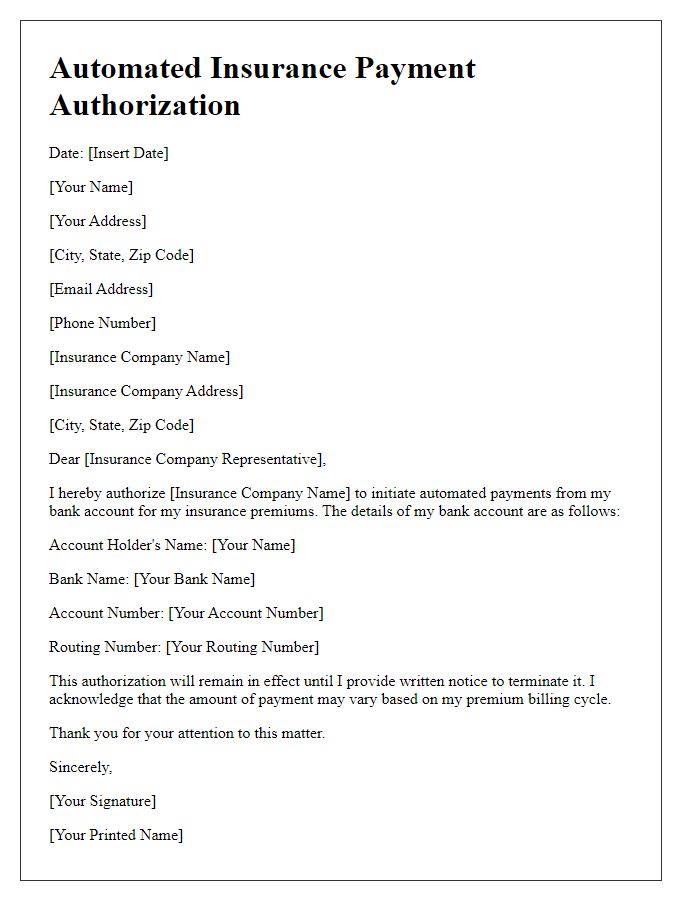 Letter template of Automated Insurance Payment Authorization