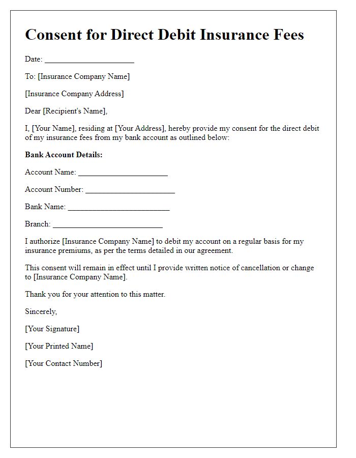 Letter template of Consent for Direct Debit Insurance Fees