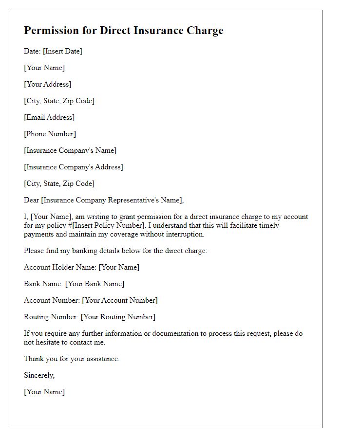 Letter template of Permission for Direct Insurance Charge