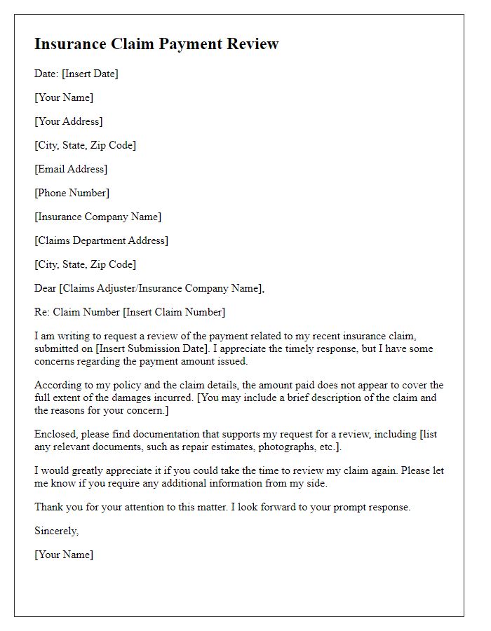 Letter template of insurance claim payment review