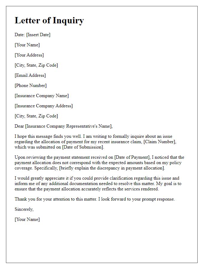 Letter template of query about incorrect insurance payment allocation