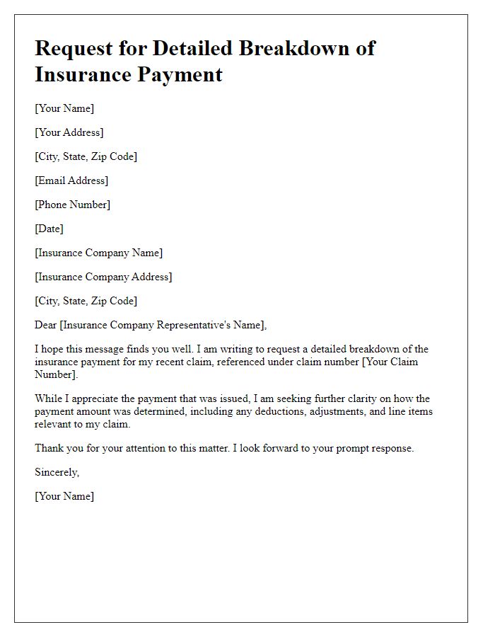 Letter template of request for detailed breakdown of insurance payment