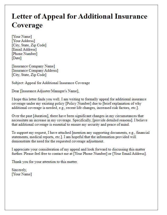 Letter template of appeal for additional insurance coverage