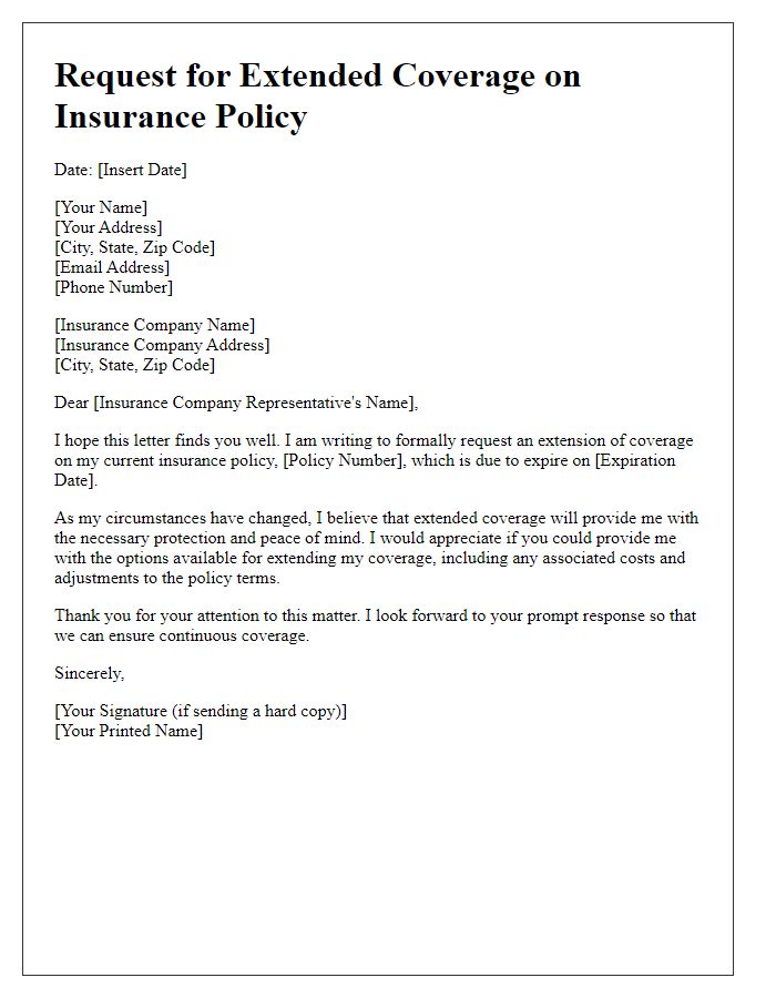 Letter template of submission for extended coverage on insurance policy