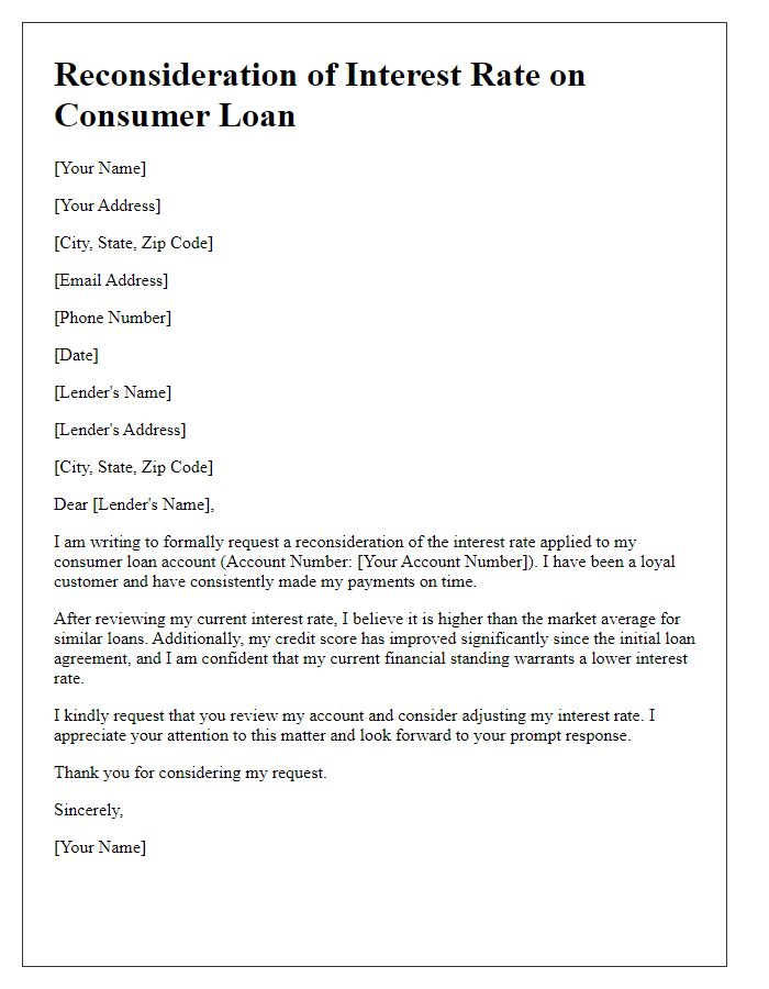 Letter template of demand for interest rate reconsideration on a consumer loan