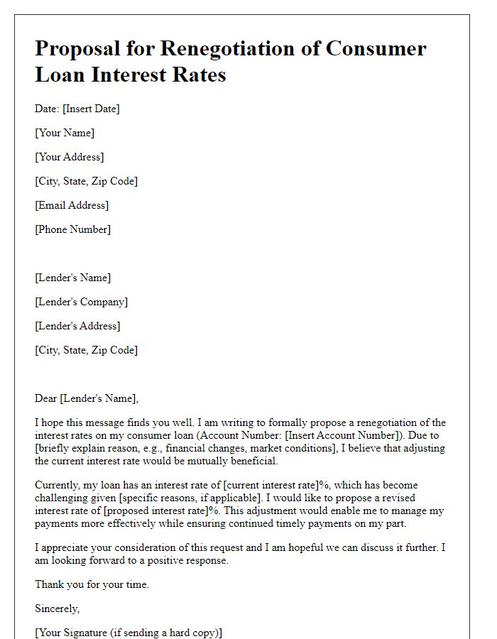 Letter template of proposal for renegotiation of consumer loan interest rates