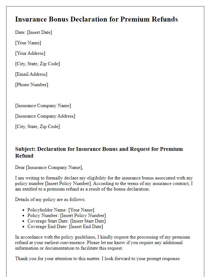 Letter template of insurance bonus declaration for premium refunds.