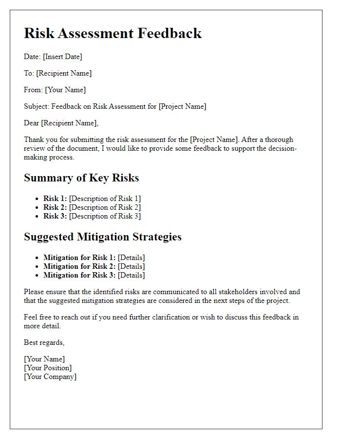 Letter template of risk assessment feedback for decision-making support.