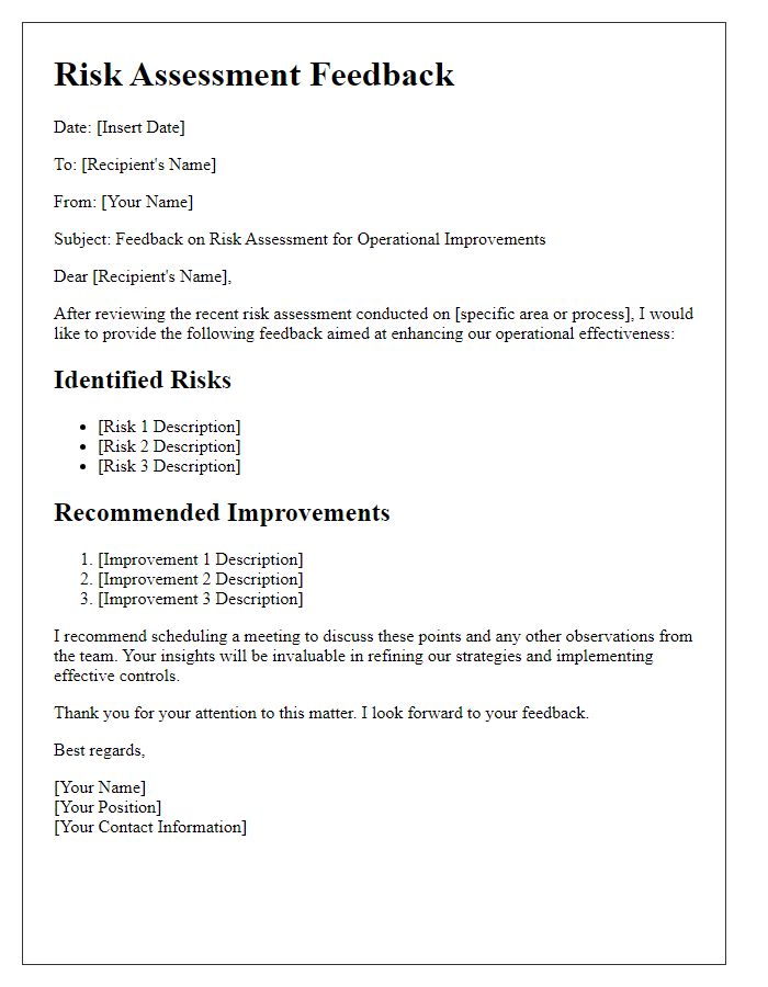 Letter template of risk assessment feedback for operational improvements.