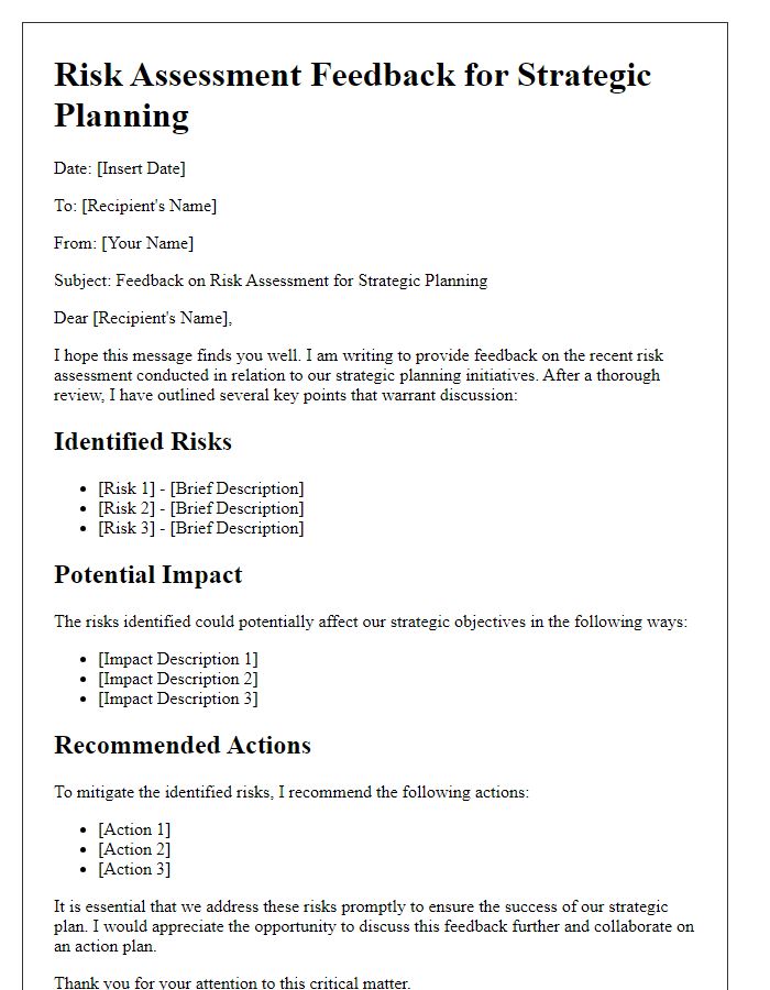 Letter template of risk assessment feedback for strategic planning.